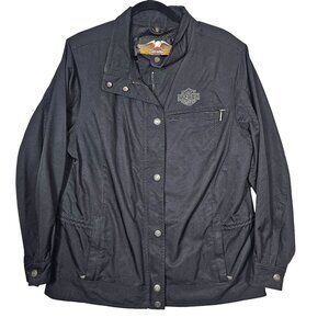 Harley Davidson Vintage Womens Nylon Parka Jacket Black 2002 Size L